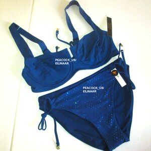 40DD/XL VICTORIA SECRET SWIM Lace-Up Strappy Top Bikini Set Side Tie Bottom Blue